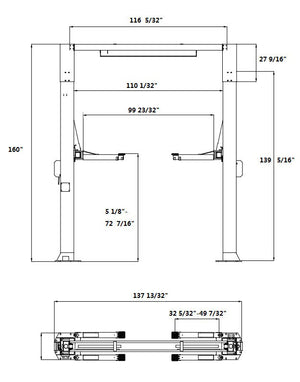 APlusLift 12000LB 2-Post Direct Drive Single Point Release Overhead Heavy Duty Car Lift HW-12HD - diagram