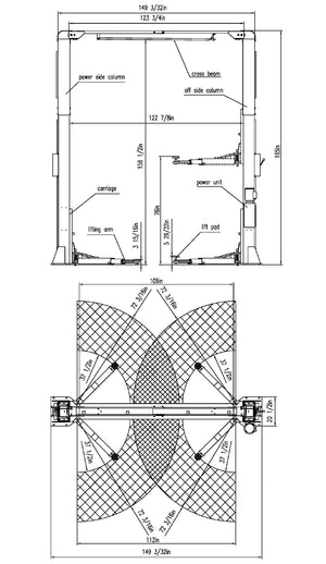 APlusLift AP-12SR 12000LB 2-Post Direct Drive Single Point Release Overhead Heavy Duty Car Lift - Diagram